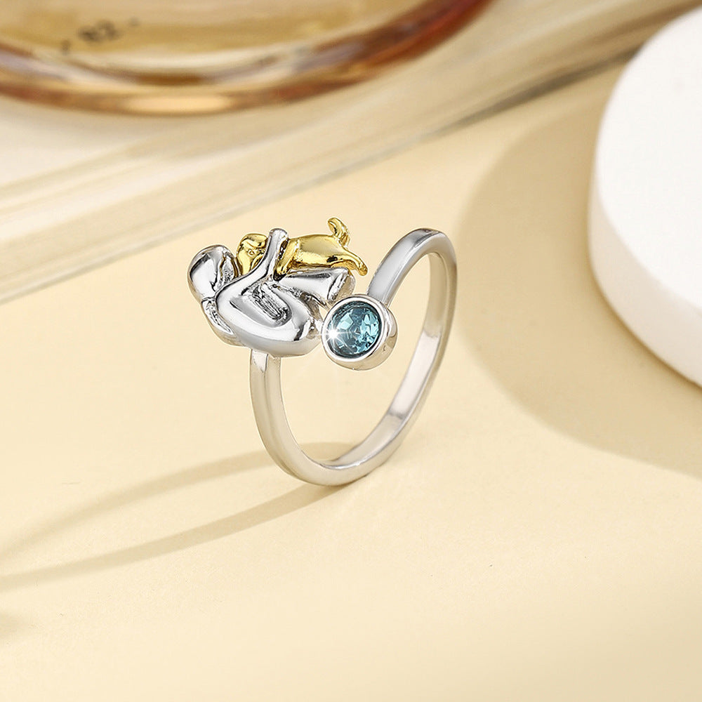 Birthstone Rhinestone Women's Open Ring