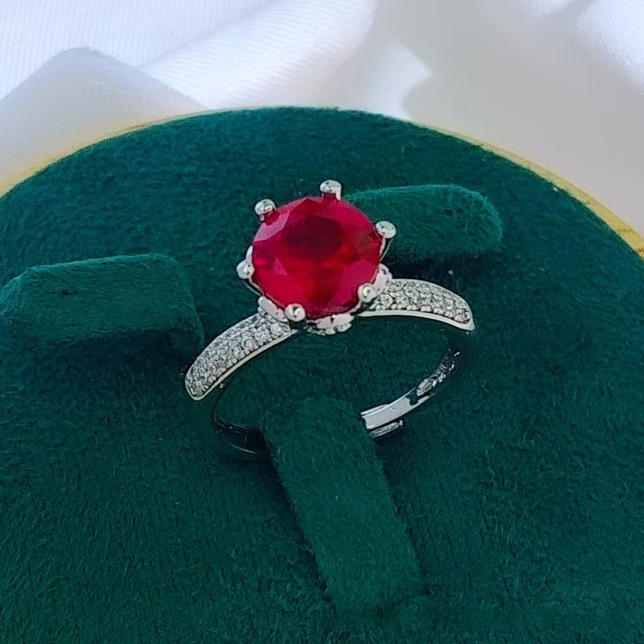 Round Cultured Pigeon Blood Red Ruby Open Ring Women's Fashion