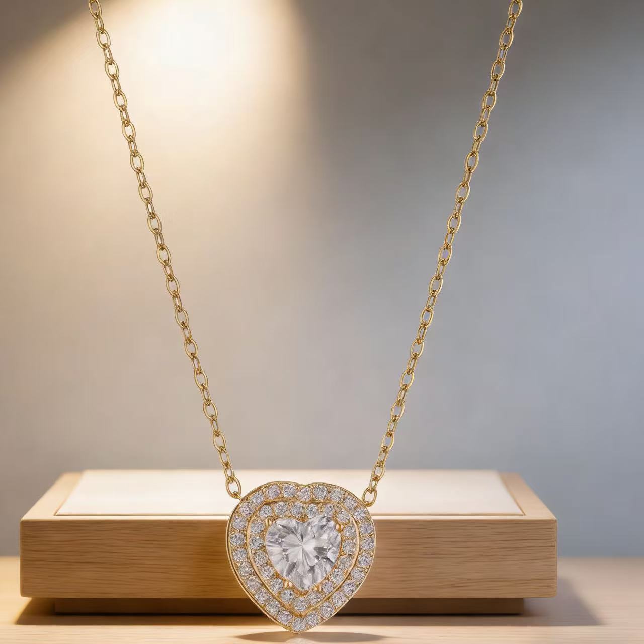 Heart Shaped Zircon Necklace Clavicle Chain Pendant