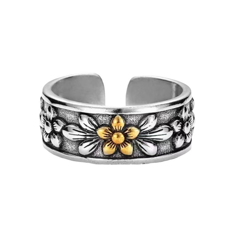 Vintage Antique Silver Gold Flower Open Ring