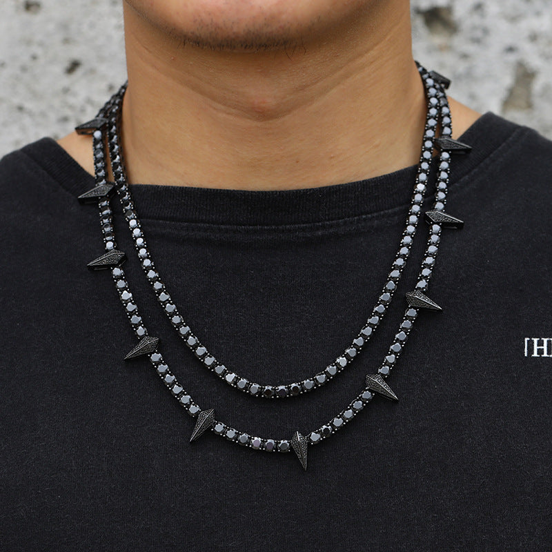 S925 Silver Black Moissanite Tennis Chain Multi-width Single Row Zircon Men's Hip Hop Necklace