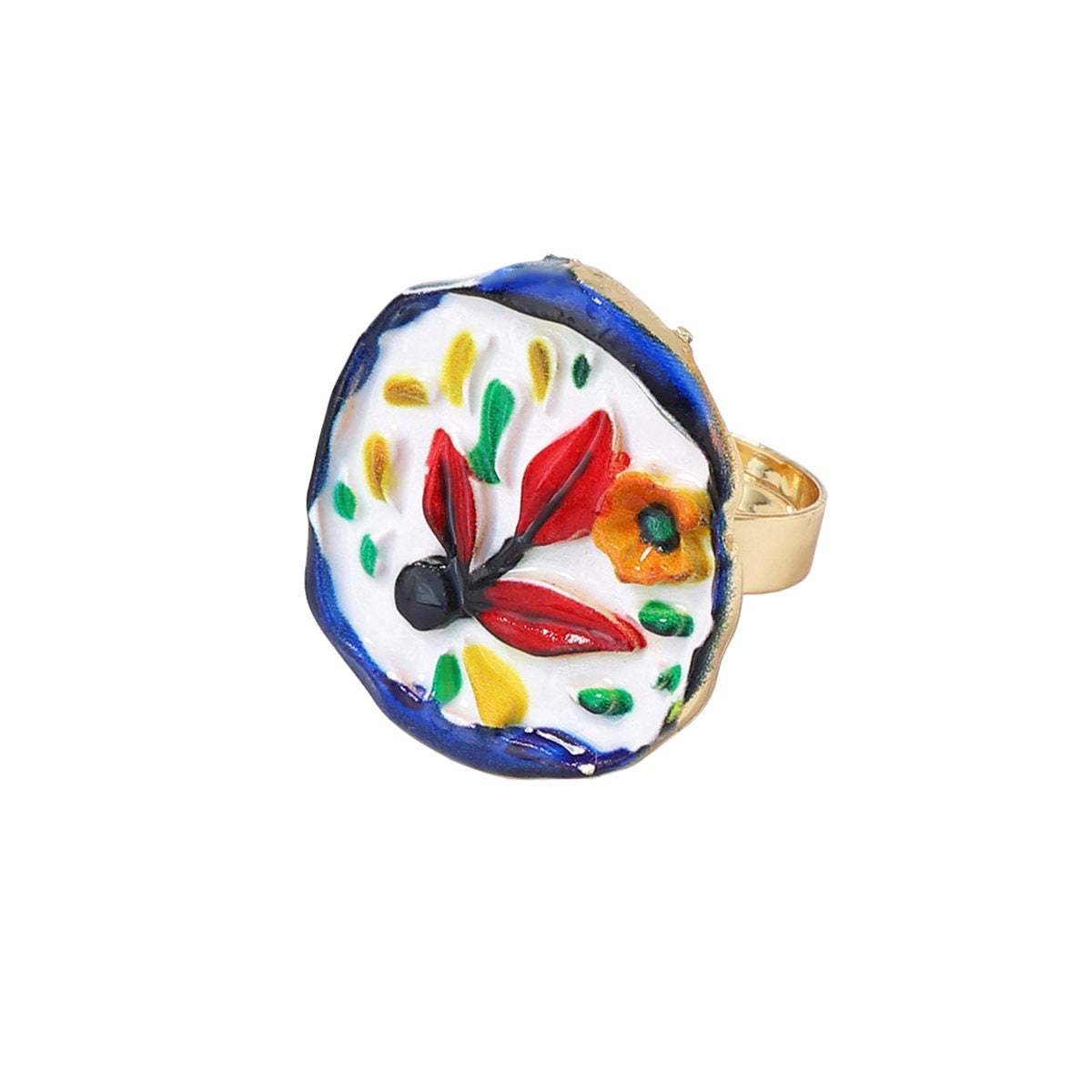 Alloy Printed Flower Heart Open Women's Ring