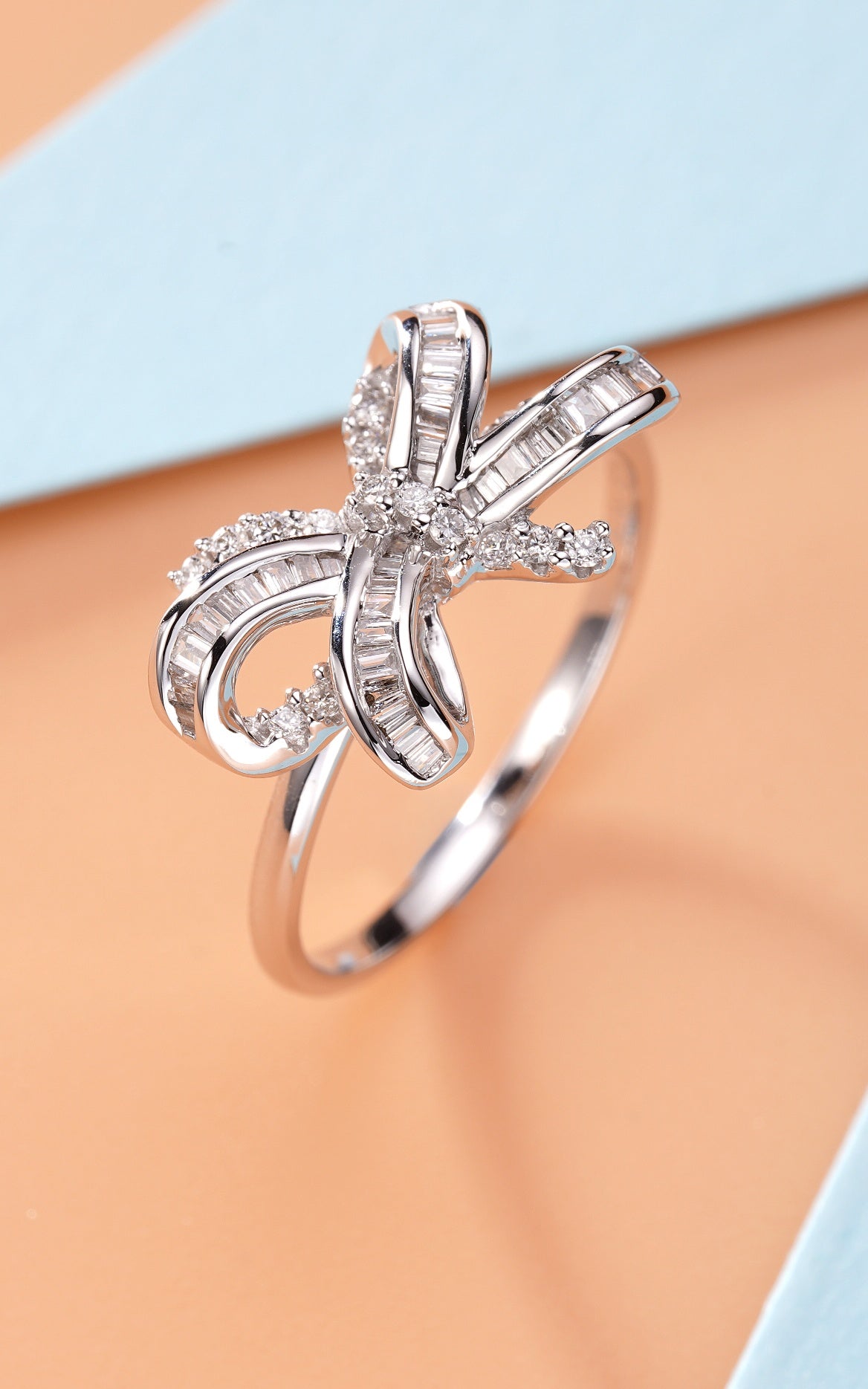 Bowknot Ring with Diamond Accent - Fine Jewelry Collection - White Diamond Ring