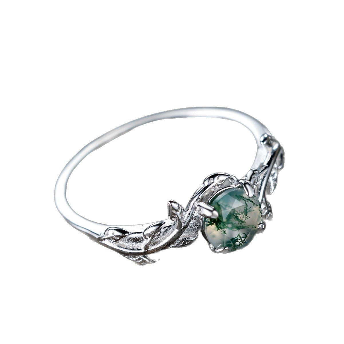 Simple And Fashionable Moss Agate And Aquamarine Ring
