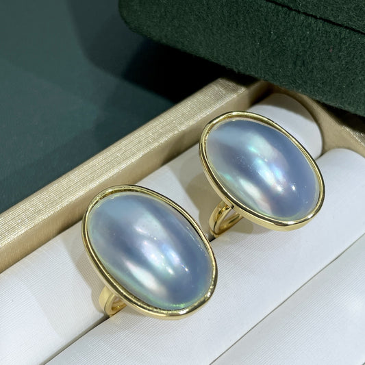 Blue-white Freshwater Starry Sky Blue Mabe Pearl Ring