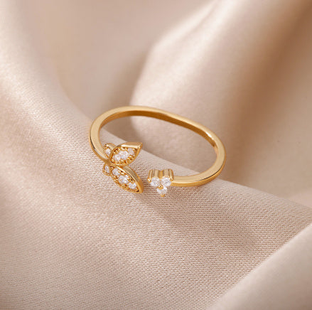 Personality Zircon Butterfly Exquisite Three-dimensional Adjustable Ring