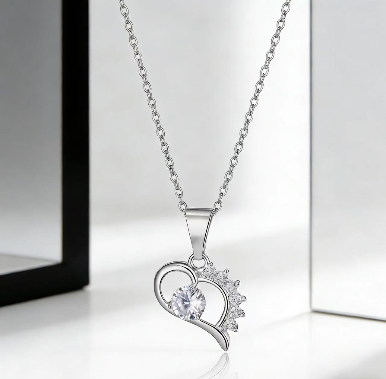 Double Heart Moissanite Necklace For Women Clavicle Chain With Love Pendant