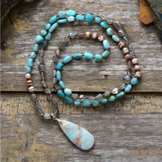 Retro Agate Pendant Knotted Womens Necklace