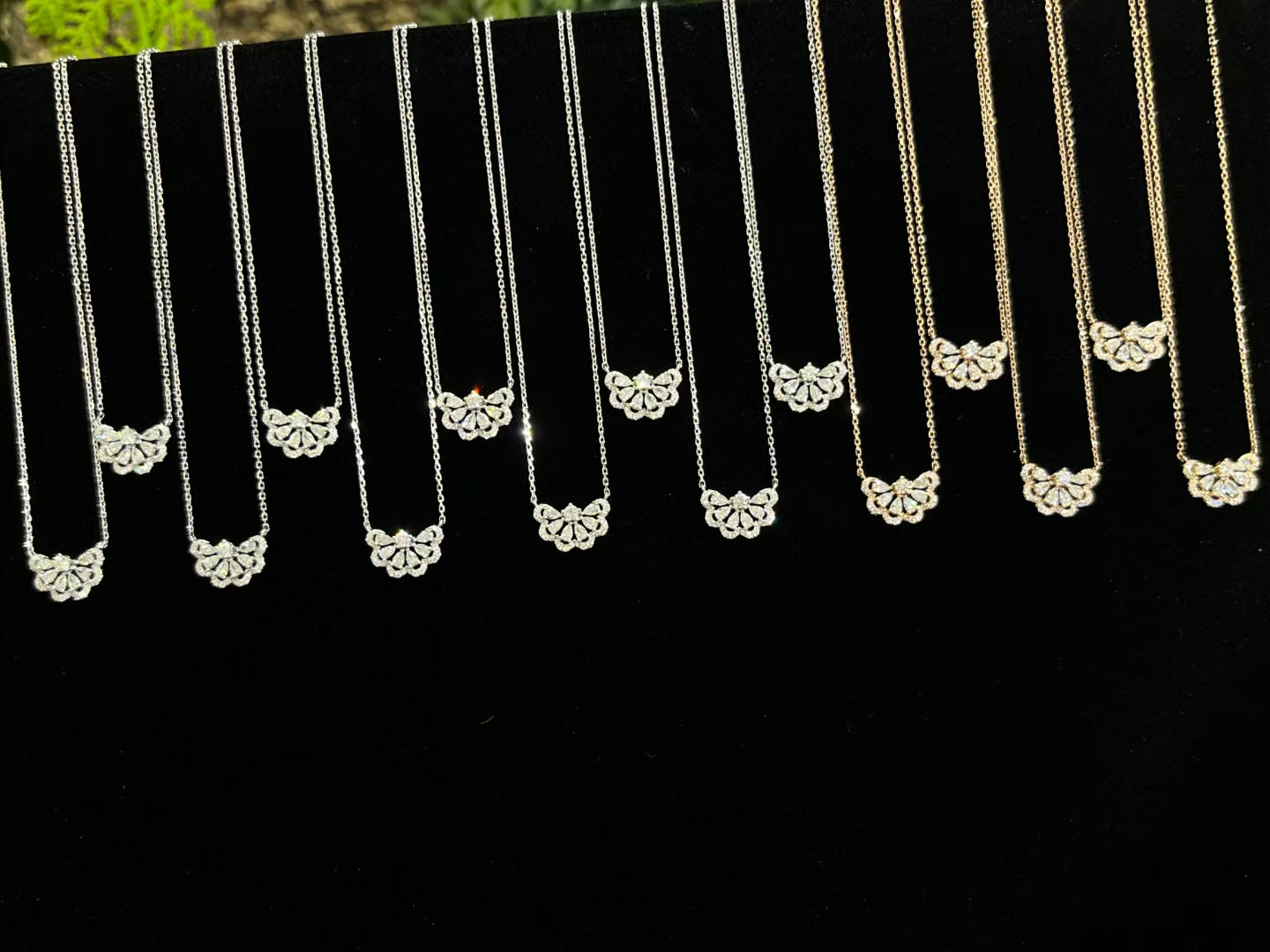 Diamond-Accented Waterdrop Fan Pendant Jewelry - White Diamond Pendant