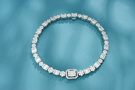 Diamond and Gemstone Triple-Strand Bracelet - Exquisite Jewelry - White Diamond Bracelet