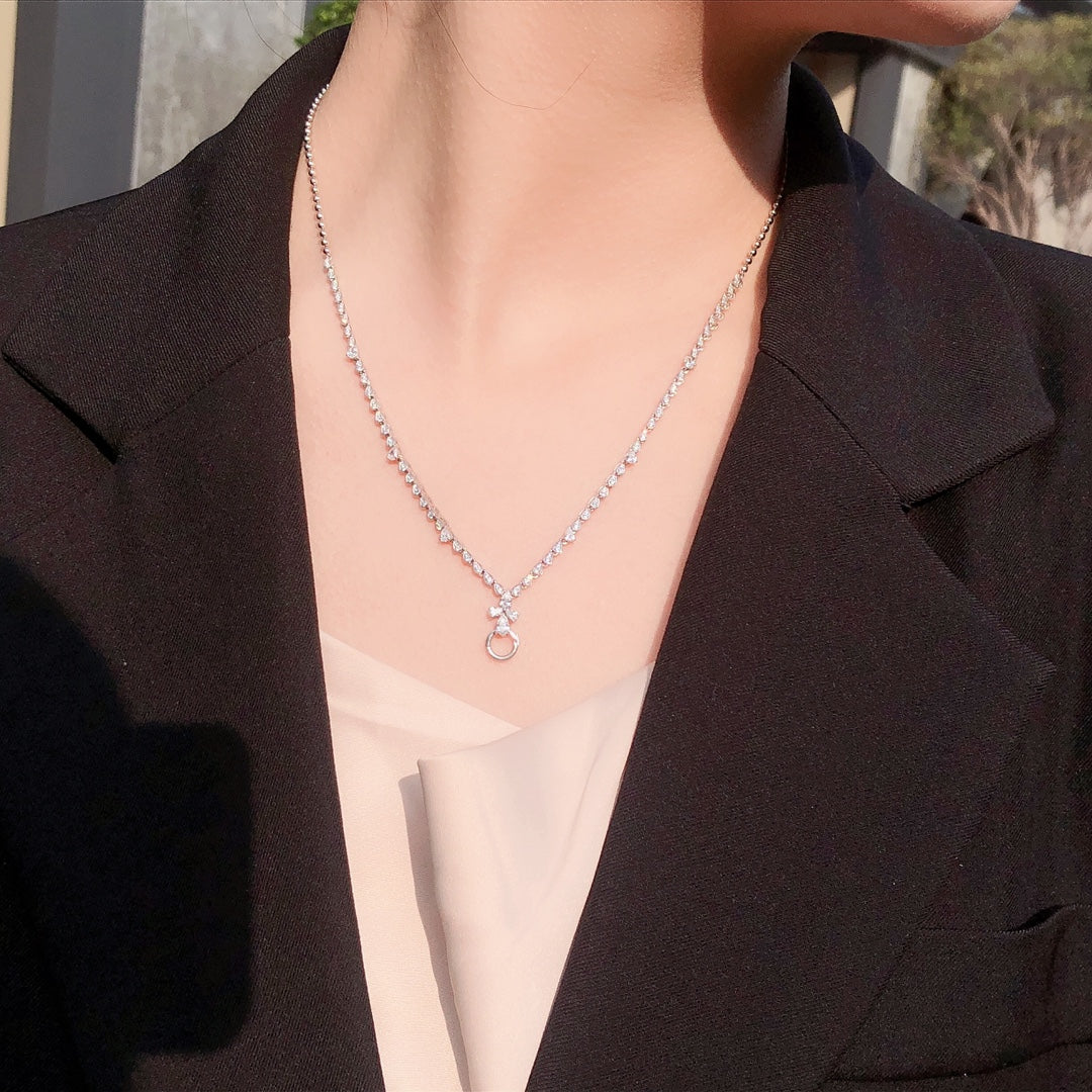 Diamond and Moissanite Round Pendant Necklace - Luxury Jewelry - White Diamond Necklace