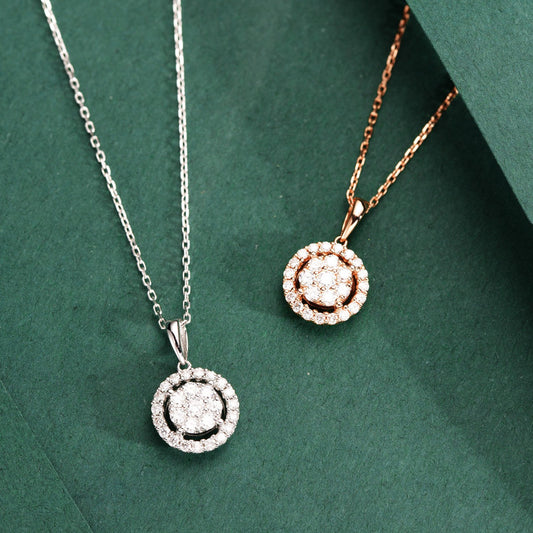 Diamond Cluster Pendant - Round Diamond Seven-Stone Setting - White Diamond Pendant