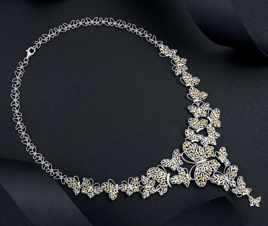 Diamond-Edged Butterfly Pendant Set - Exquisite Jewelry Piece - Yellow Diamond Chain