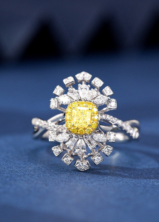 Diamond Fan-Shaped Ring - Premium Jewelry Collection - Yellow Diamond Ring