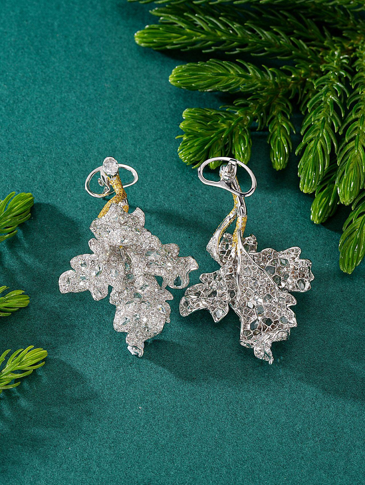 Diamond Rose Four-Leaf Earrings - Exquisite Jewelry Piece - Jeweler.Jewelry