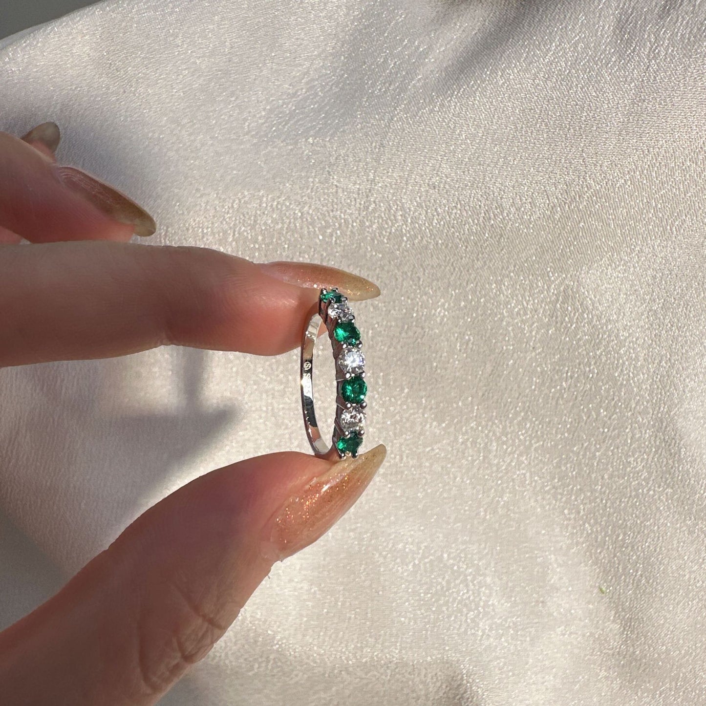 Women's Ruby Sapphire Emerald Moissanite Ring