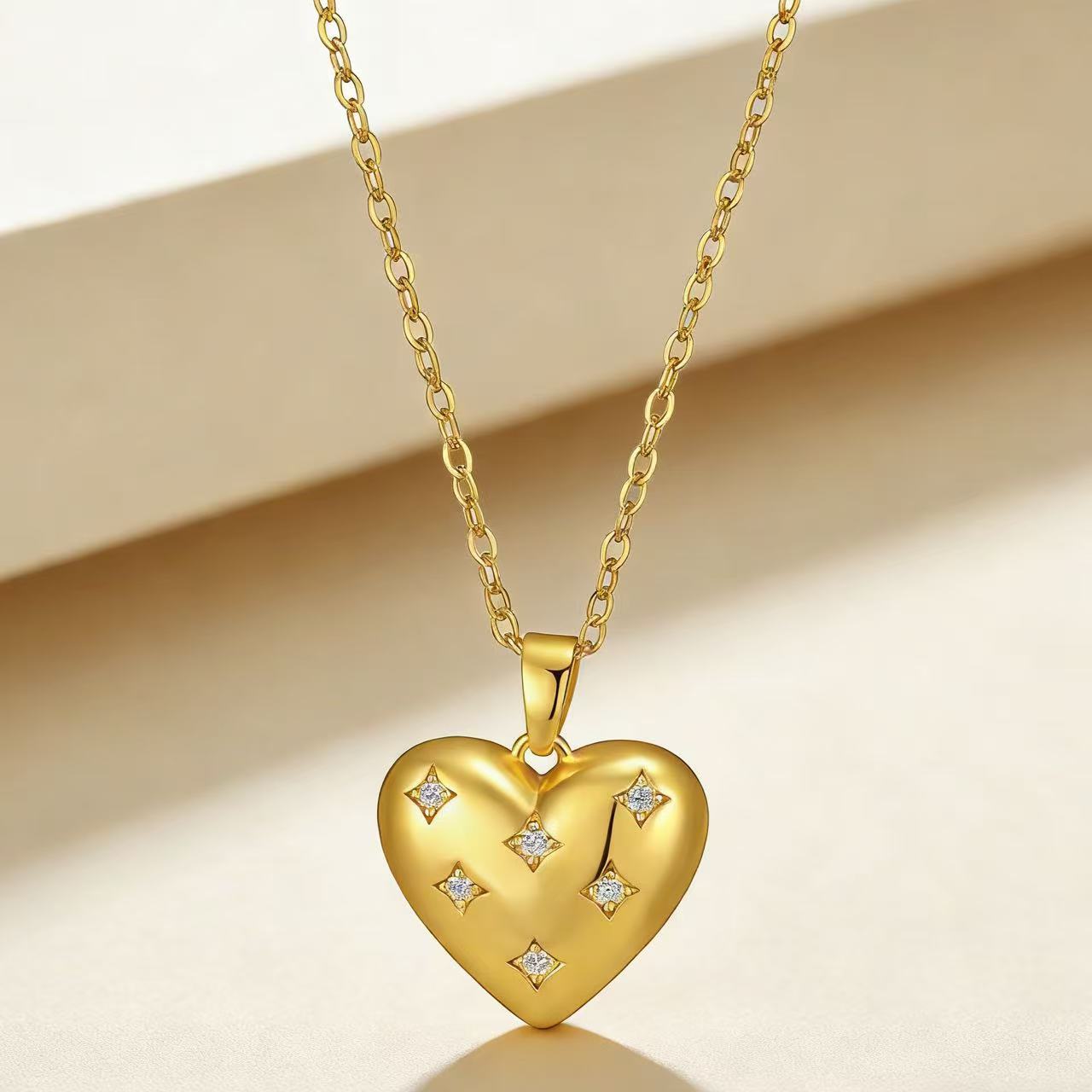 Double Heart Moissanite Necklace For Women Clavicle Chain With Love Pendant