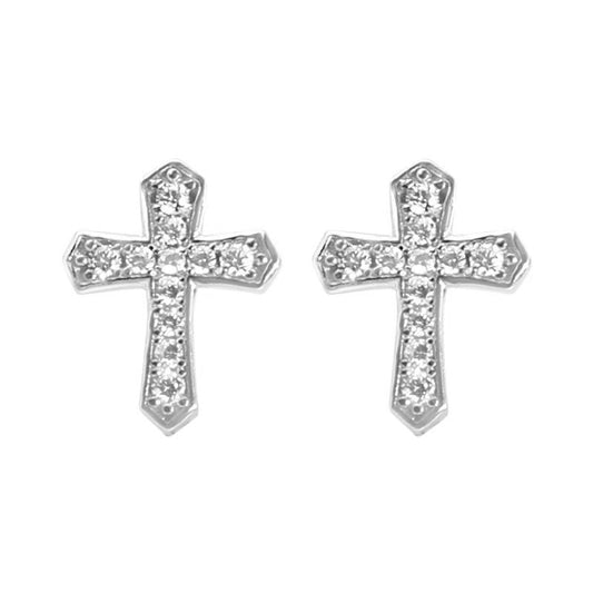 1 Pair Korean Trendy Zircon Cross Stud Earrings,Sparkling, Unisex.Hip Hop Piercing Jewelry