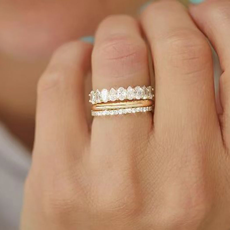 Geometric Design Zircon Ring Three-piece Set