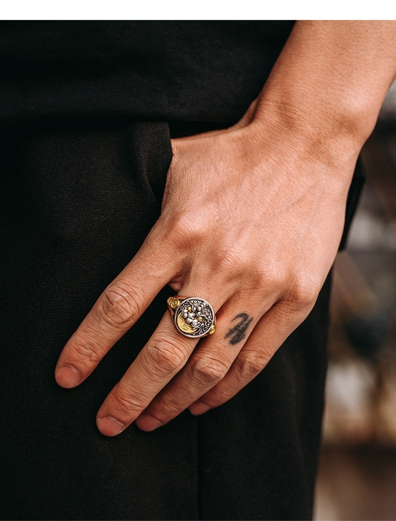 Sterling Silver 3d Pixiu Ring Men's Retro Advanced