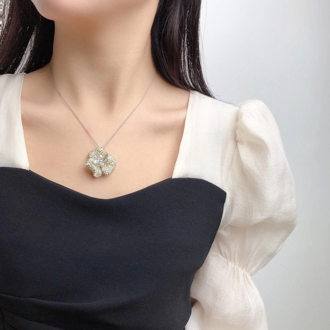 Elegant Petal Brooch Pendant Ring Set (Three-Piece) Jewelry - Yellow Diamond Pendant