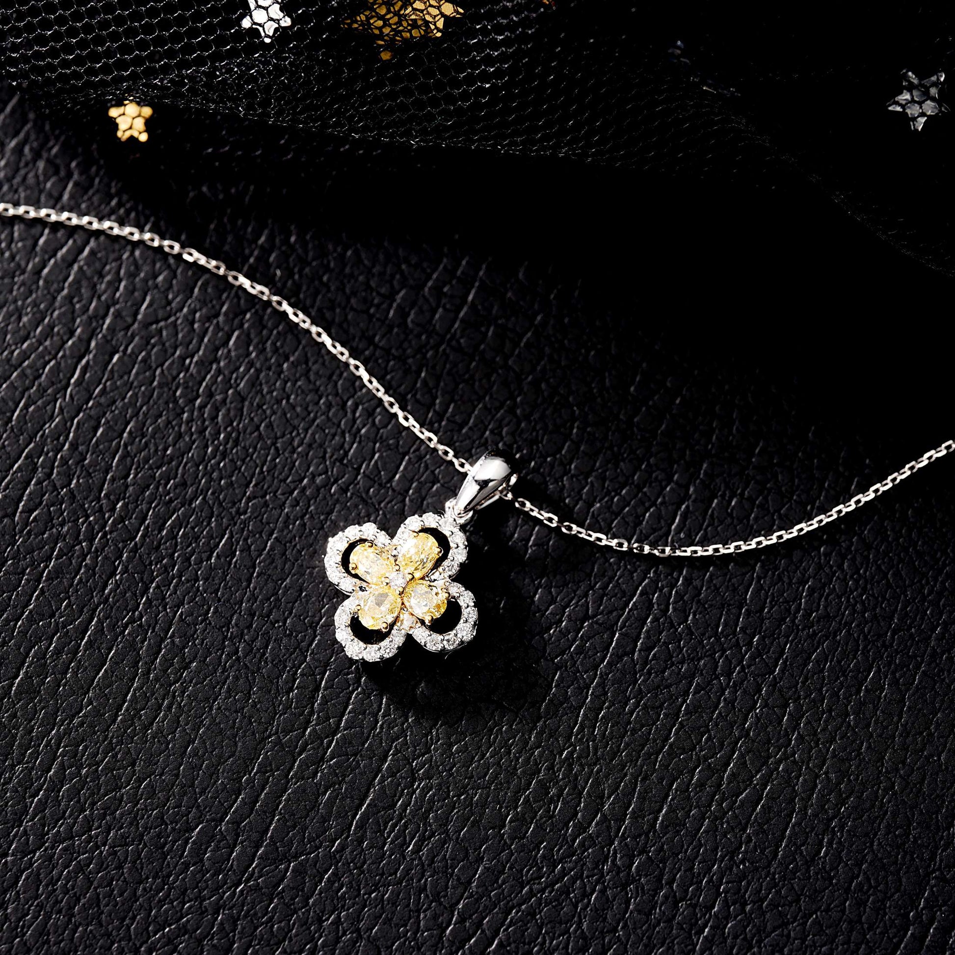 Elegant Yellow Diamond Oval Four-Leaf Pendant Jewelry - Yellow Diamond Pendant