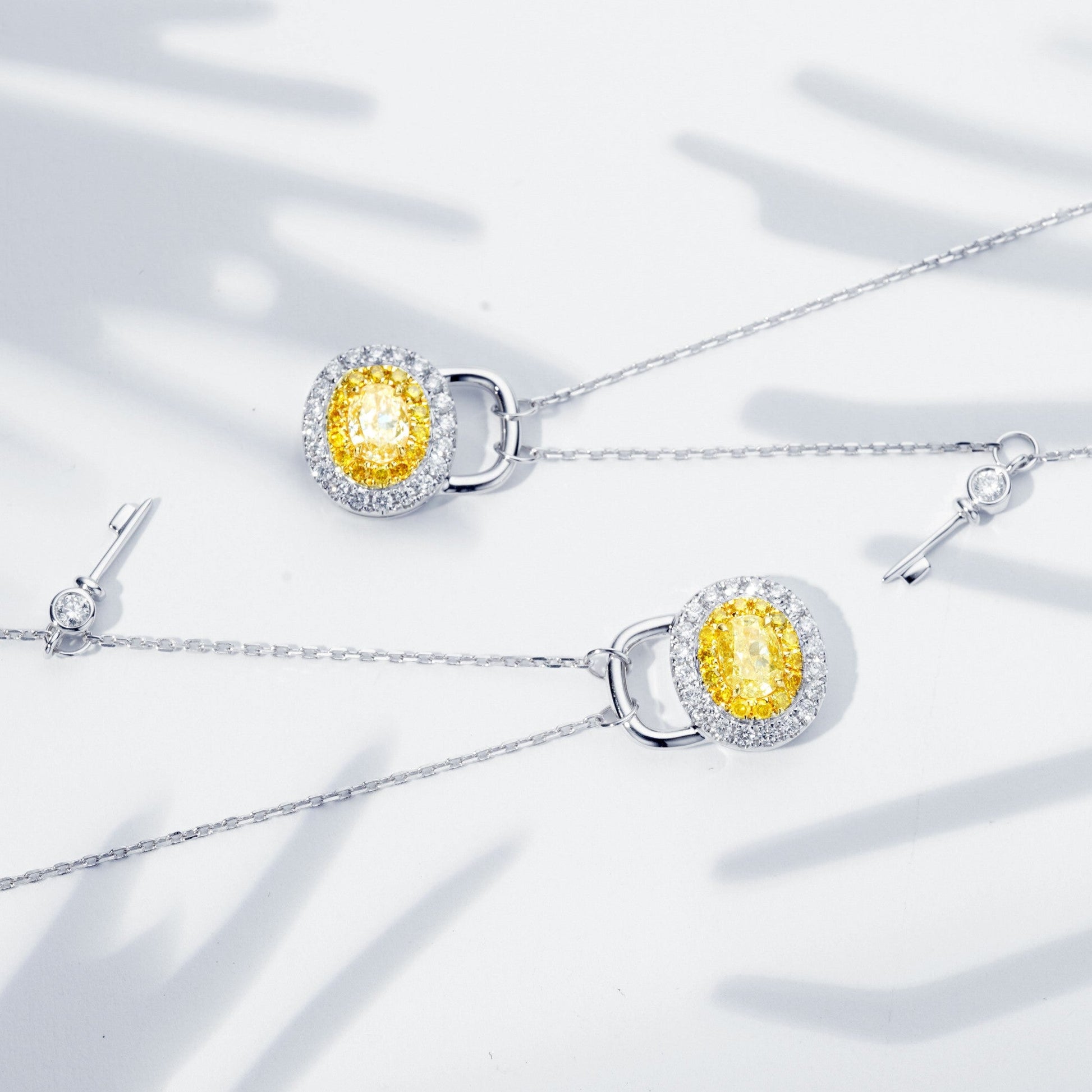 Elegant Yellow Diamond Oval Heart Lock Pendant - Fine Jewelry - Yellow Diamond Pendant
