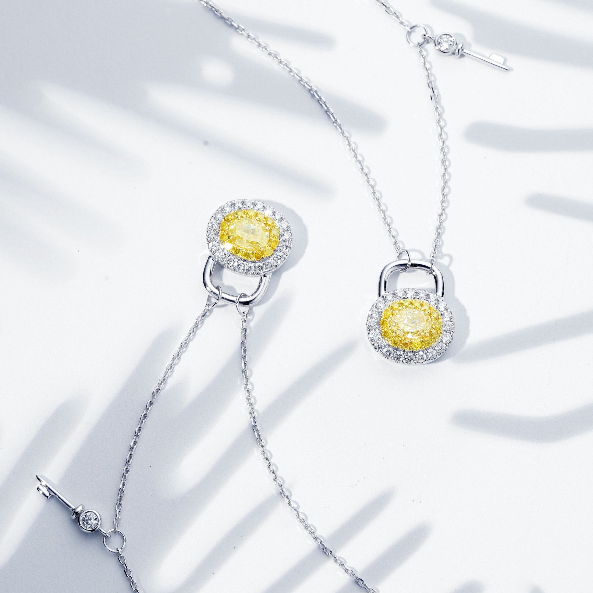 Elegant Yellow Diamond Oval Heart Lock Pendant - Fine Jewelry - Yellow Diamond Pendant