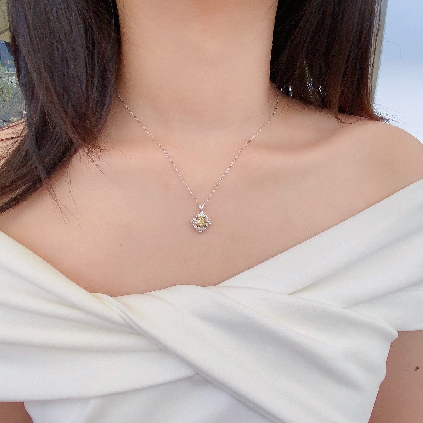 Elegant Yellow Diamond Oval Pendant with Teardrop Design - Premium Jewelry - Yellow Diamond Pendant