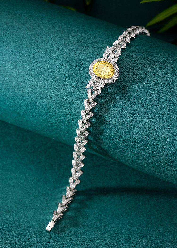 Ellipse Diamond Cluster Bracelet with Central Yellow Diamond - Premium Jewelry - Yellow Diamond Bracelet