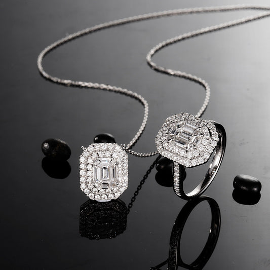 Emerald Double-Circle Pendant Jewelry - White Diamond Pendant