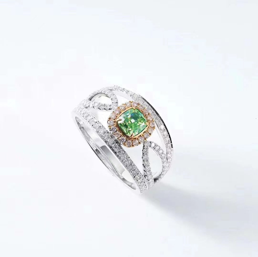 Emerald Double Row Diamond Ring 15# - Luxury Jewelry - Green Diamond Ring