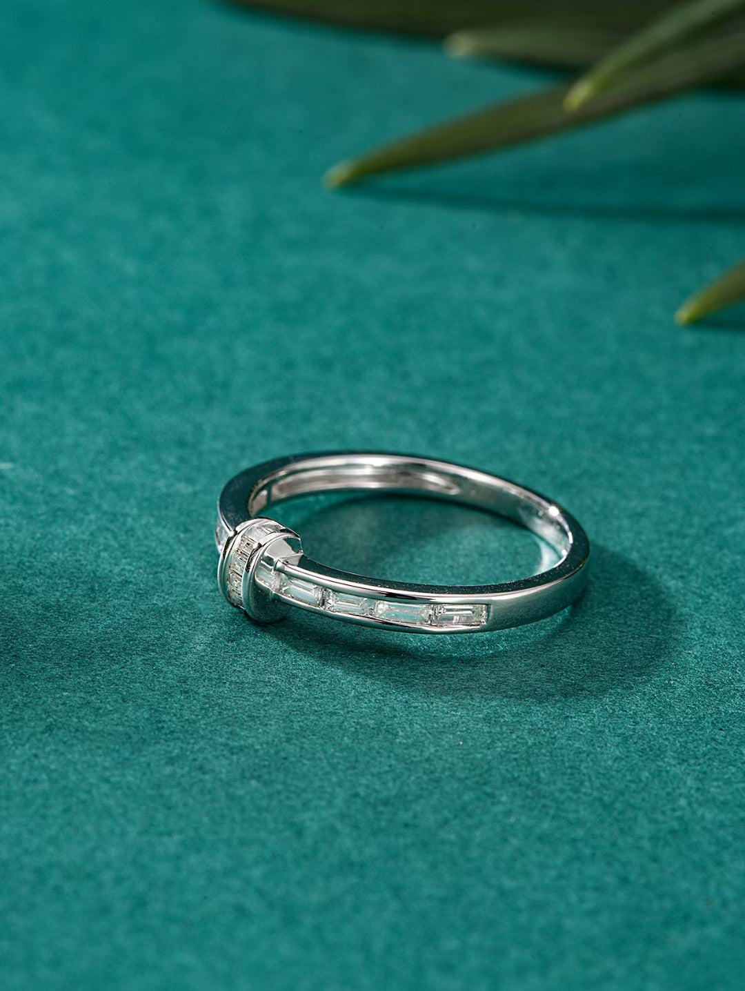 Emerald Half-Circle Ring in T-Square Knot Design (Sizes 10-16#) | Fine Jewelry - White Diamond Ring