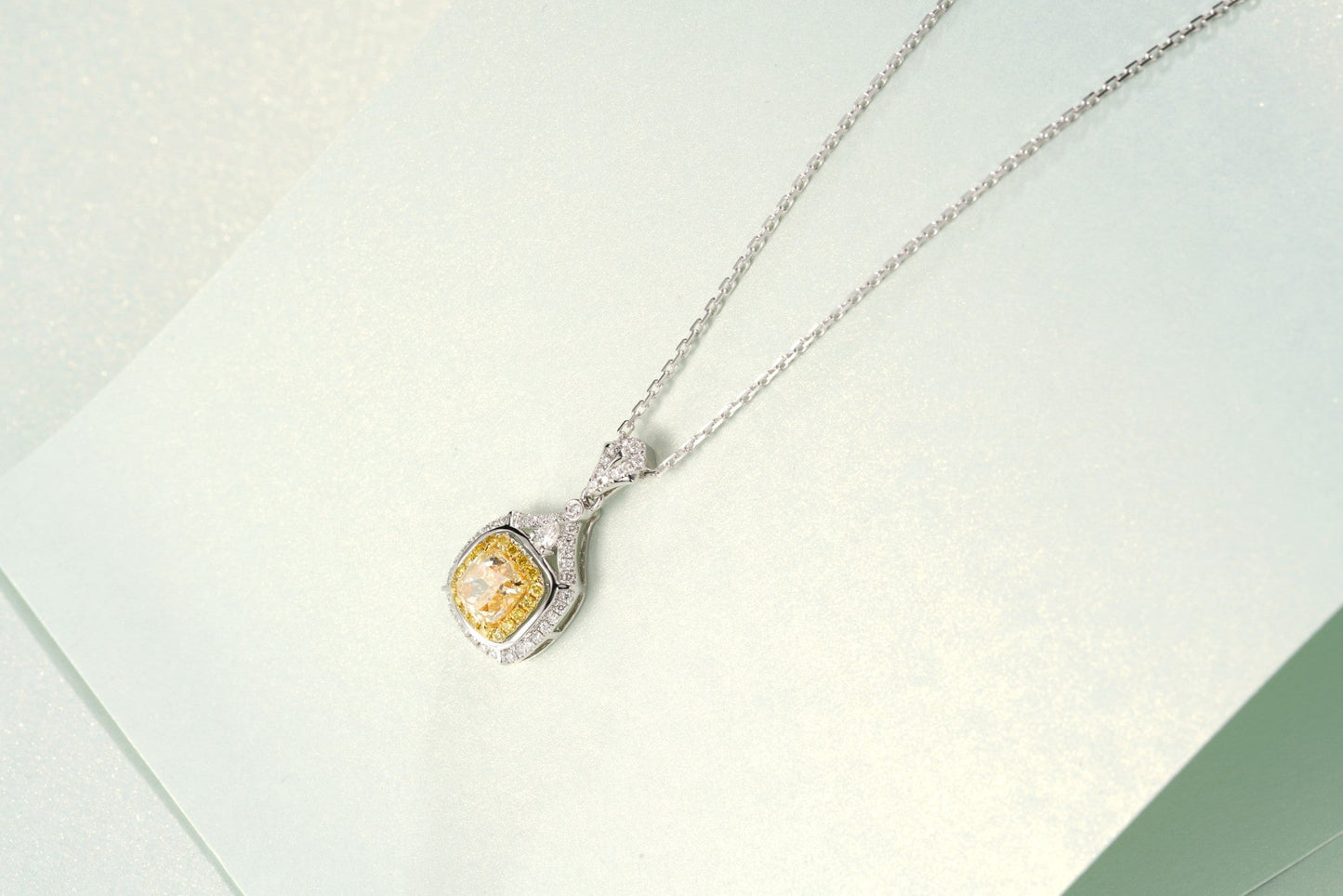 Exquisite 1.01ct Diamond Pendant with 0.288ct Accent Stones - Luxury Jewelry - Yellow Diamond Pendant