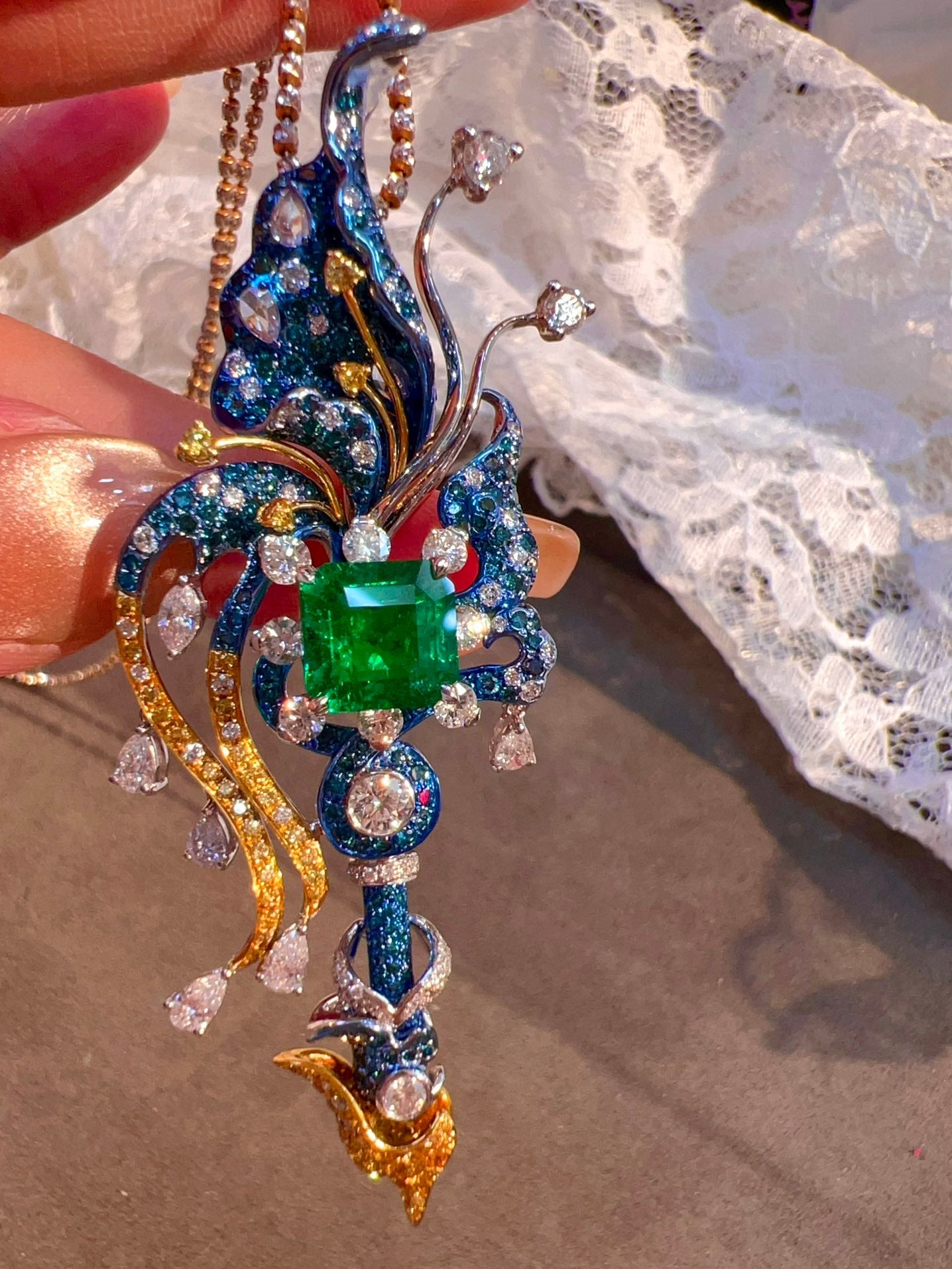 Exquisite Butterfly Jewelry: Emerald and Diamond Pendant-Brooch Jeweler.Jewelry
