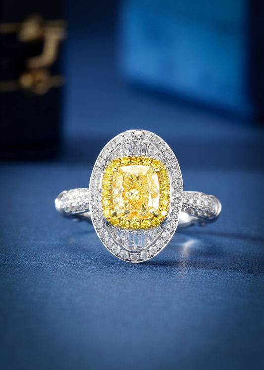 Exquisite Cushion Cut Yellow Diamond Ring - Jewelry Treasure Jeweler.Jewelry