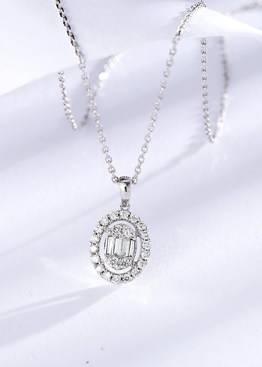 Exquisite Diamond Pendant: Elliptical Shape Jewelry - White Diamond Pendant