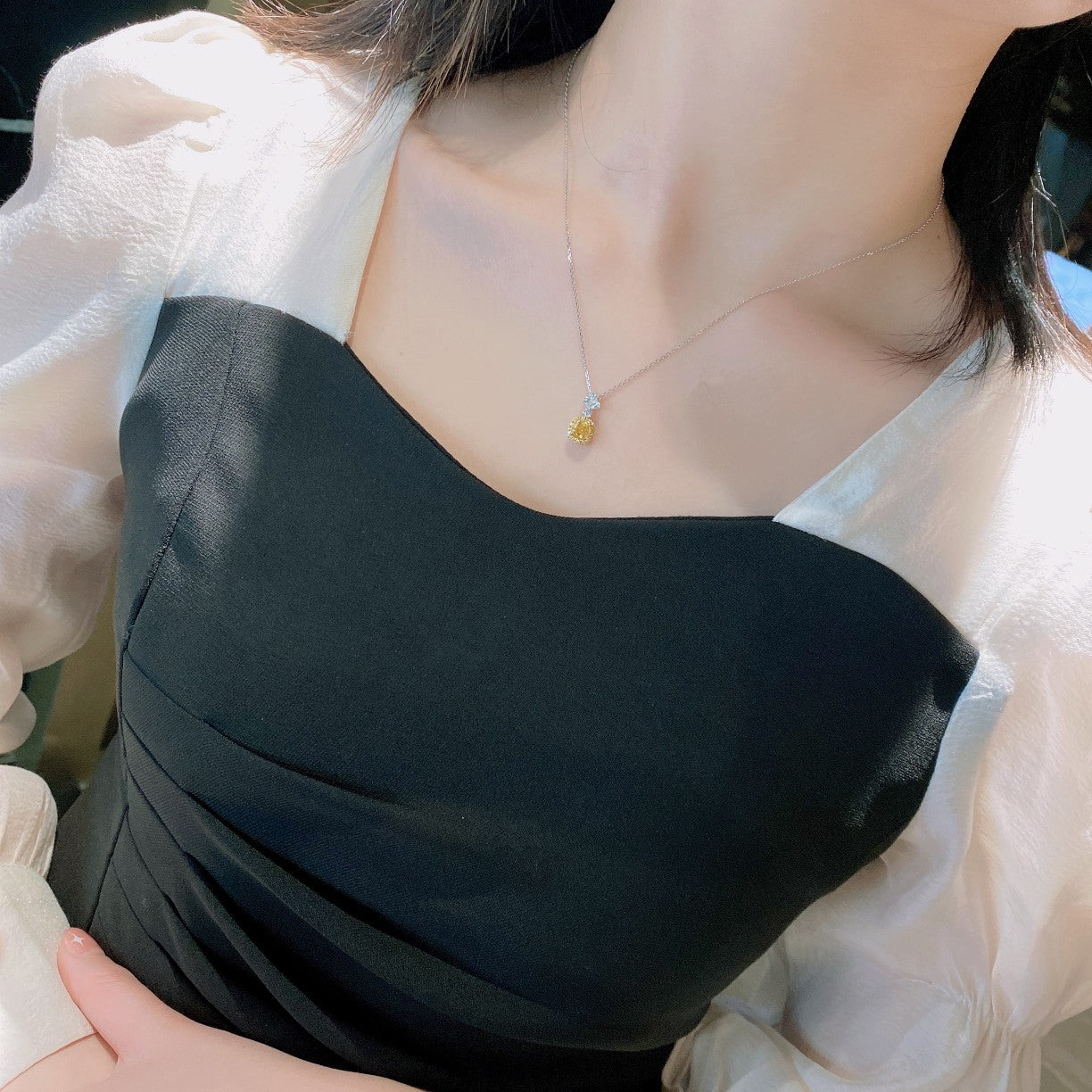 Exquisite Diamond Pendant - Yellow Diamond Drop with Melon Seed Clasp - Yellow Diamond Pendant