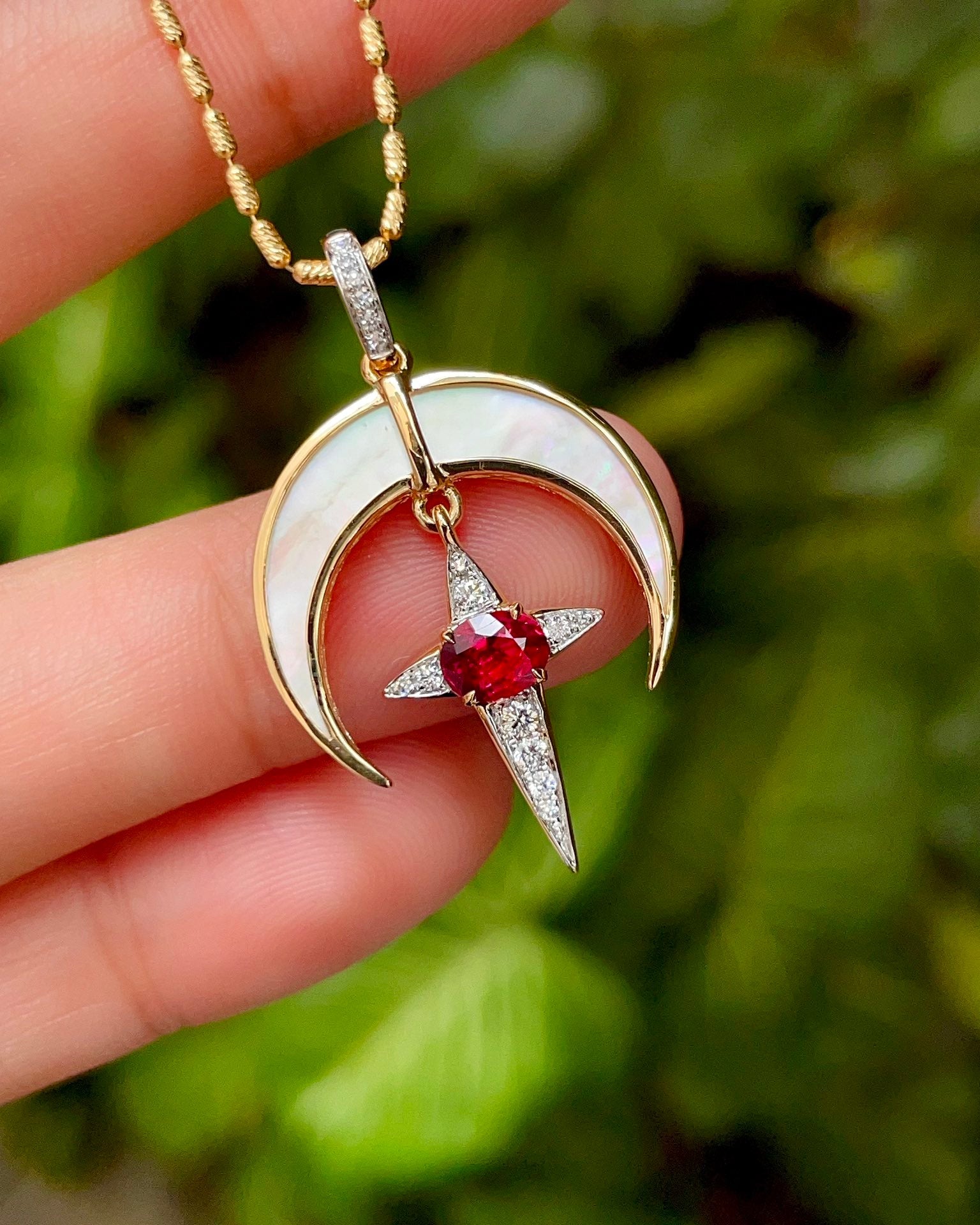 Exquisite Jewelry: Star and Moon Accompany Pendant with Pigeon's Blood Red Ruby Jeweler.Jewelry
