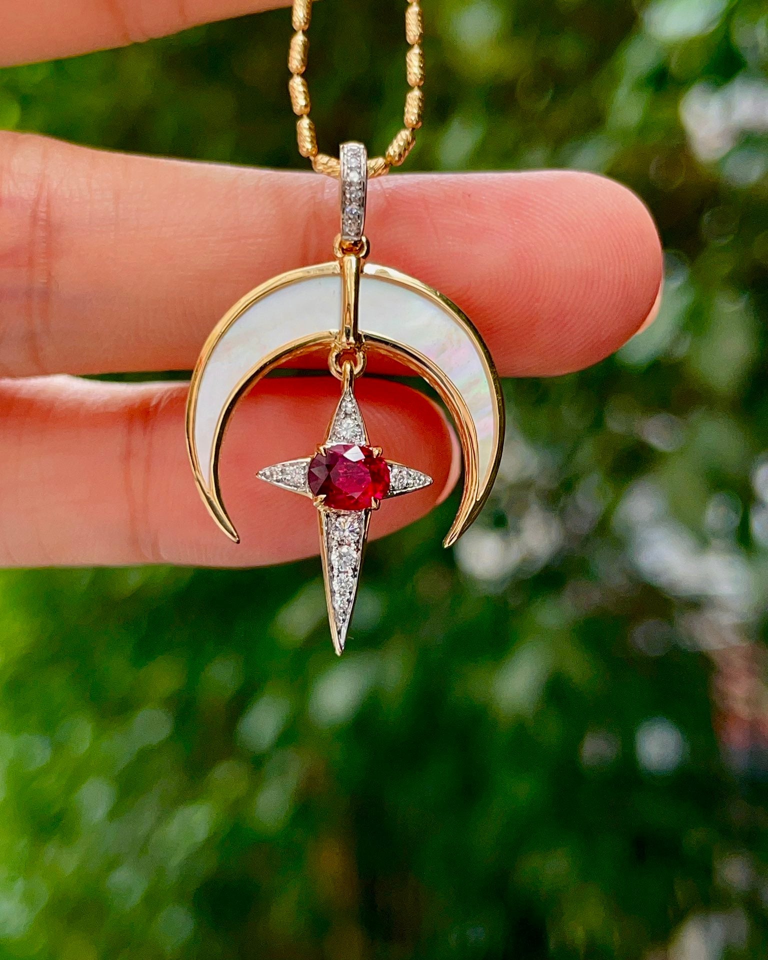 Exquisite Jewelry: Star and Moon Accompany Pendant with Pigeon's Blood Red Ruby Jeweler.Jewelry