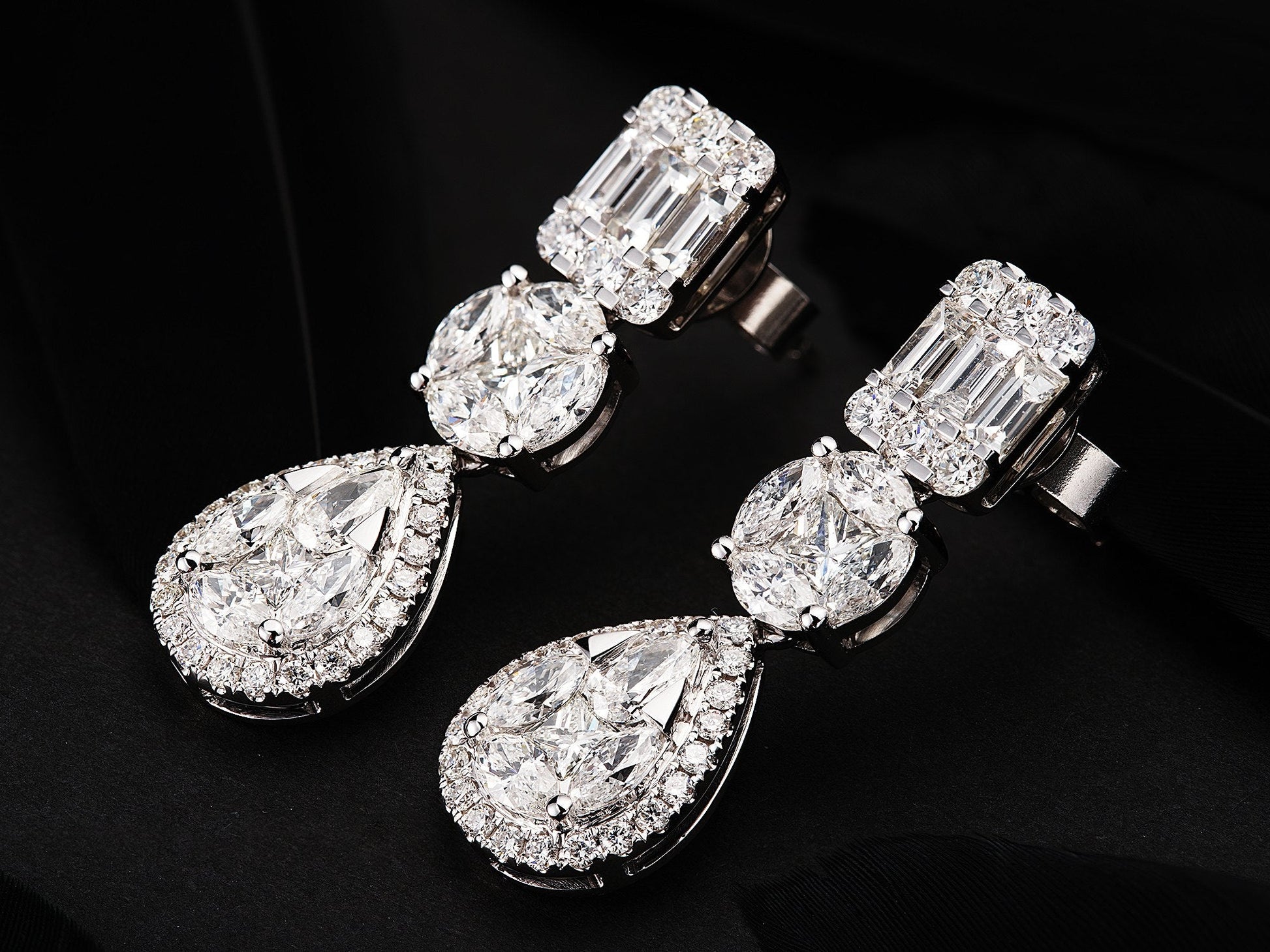 Exquisite Square-Round Drop Diamond Earrings Jewelry - Jeweler.Jewelry