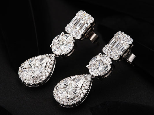 Exquisite Square-Round Drop Diamond Earrings Jewelry - Jeweler.Jewelry