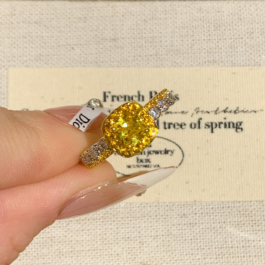 Yellow Diamond Pineapple Cube Sugar Light Luxury High-end Plain Ring