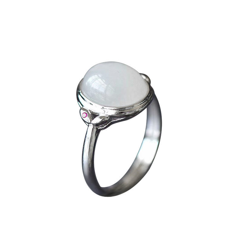 Trendy Egg-shaped Jade-inlaid Open Ring