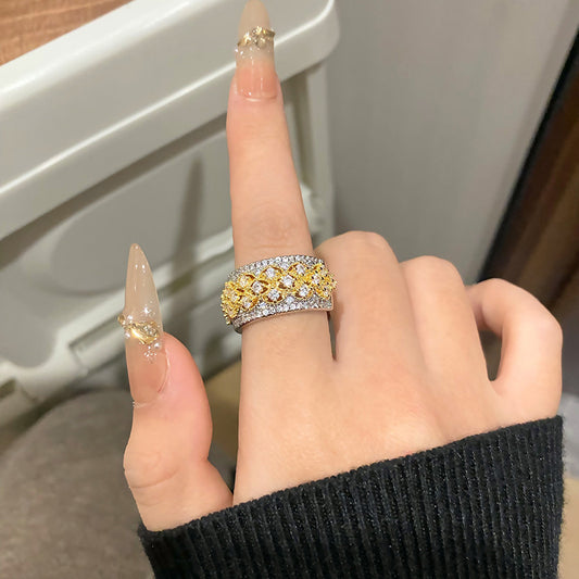 Italian Retro Lace Honeycomb Micro-set Zirconia Open Ring For Women