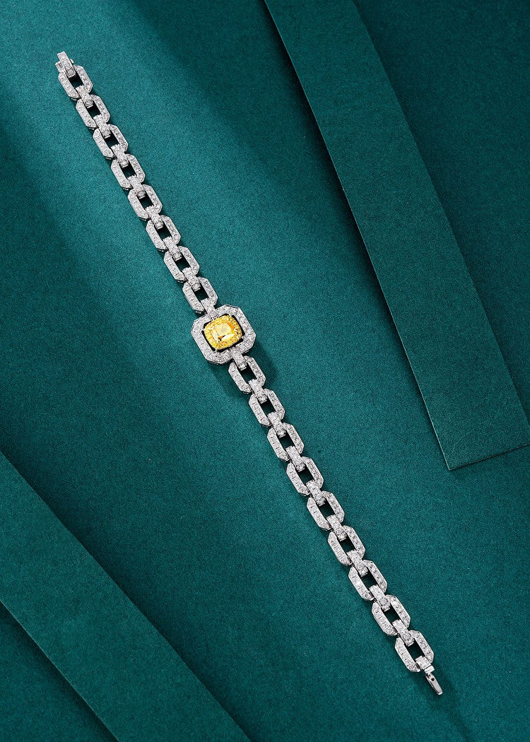 Luxurious Cushion-Cut Diamond Octagon Bracelet - Premium Jewelry - Yellow Diamond Bracelet