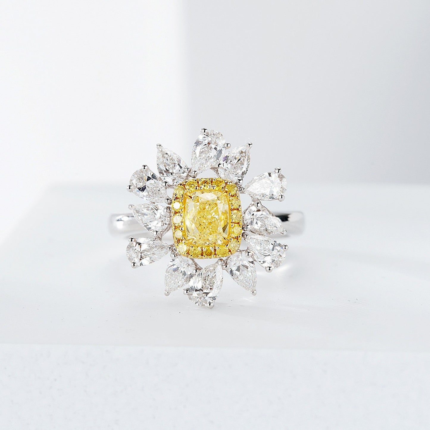 Luxurious Cushion-Cut Double Teardrop Diamond Ring - Premium Jewelry - Yellow Diamond Ring