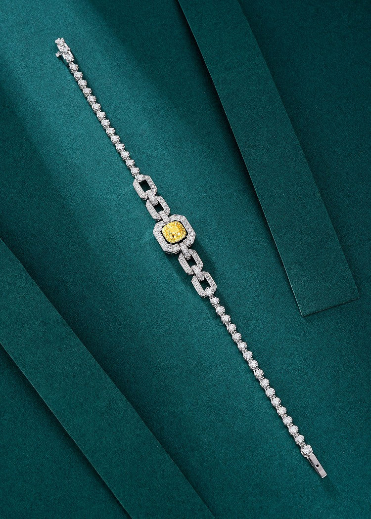 Luxurious Diamond Cushion Cut Octagonal Bracelet - Fine Jewelry Collection - Yellow Diamond Bracelet