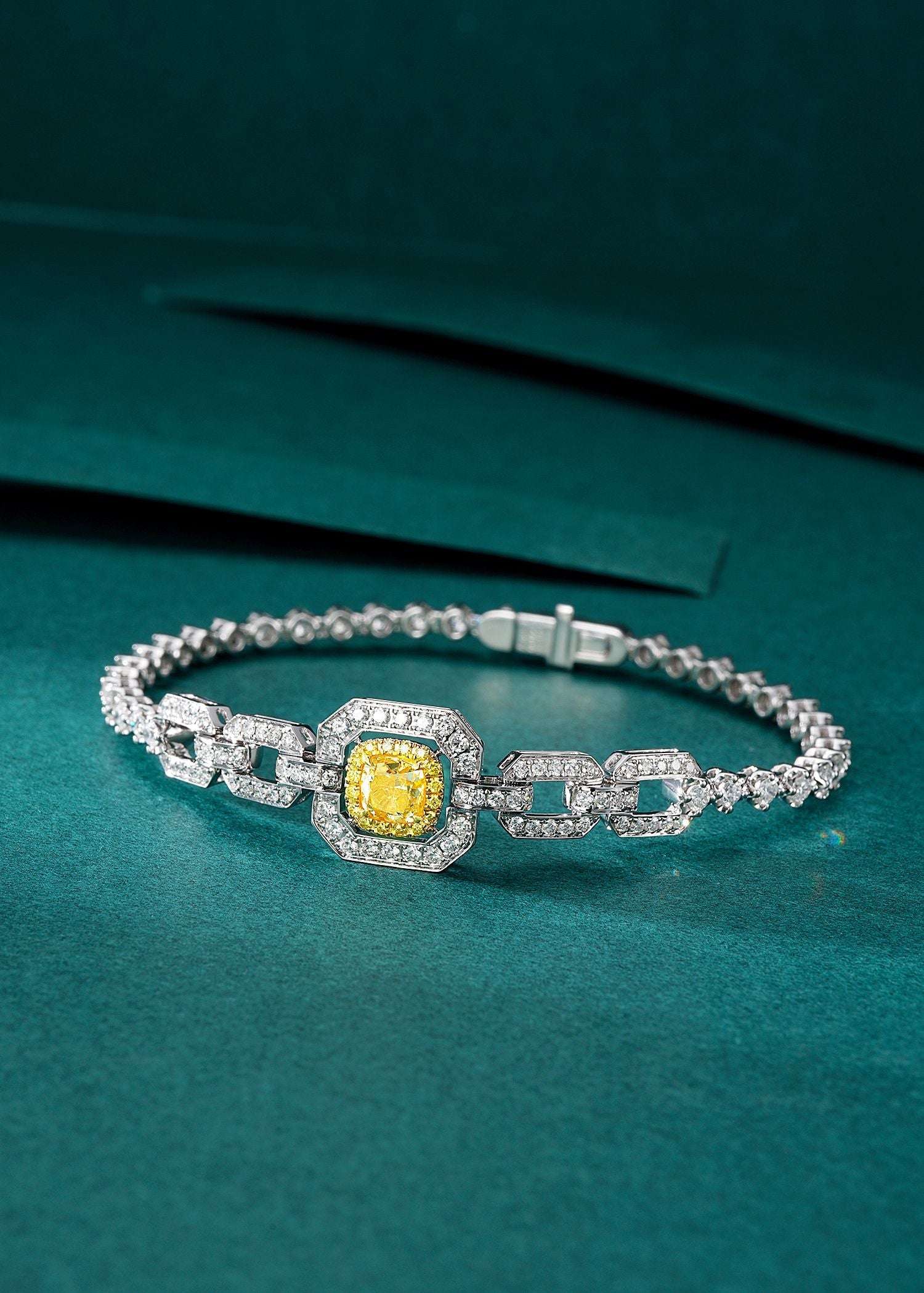 Luxurious Diamond Cushion Cut Octagonal Bracelet - Fine Jewelry Collection - Yellow Diamond Bracelet