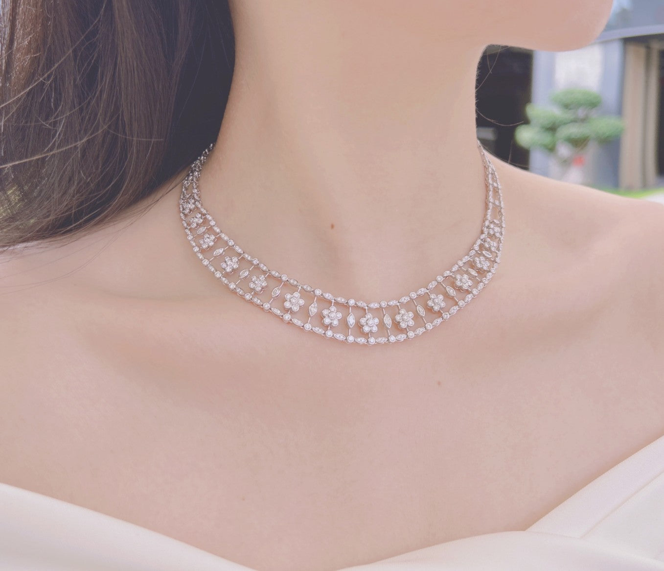 Luxurious Diamond Five-Flower Pendant Necklace - Premium Jewelry - White Diamond Necklace